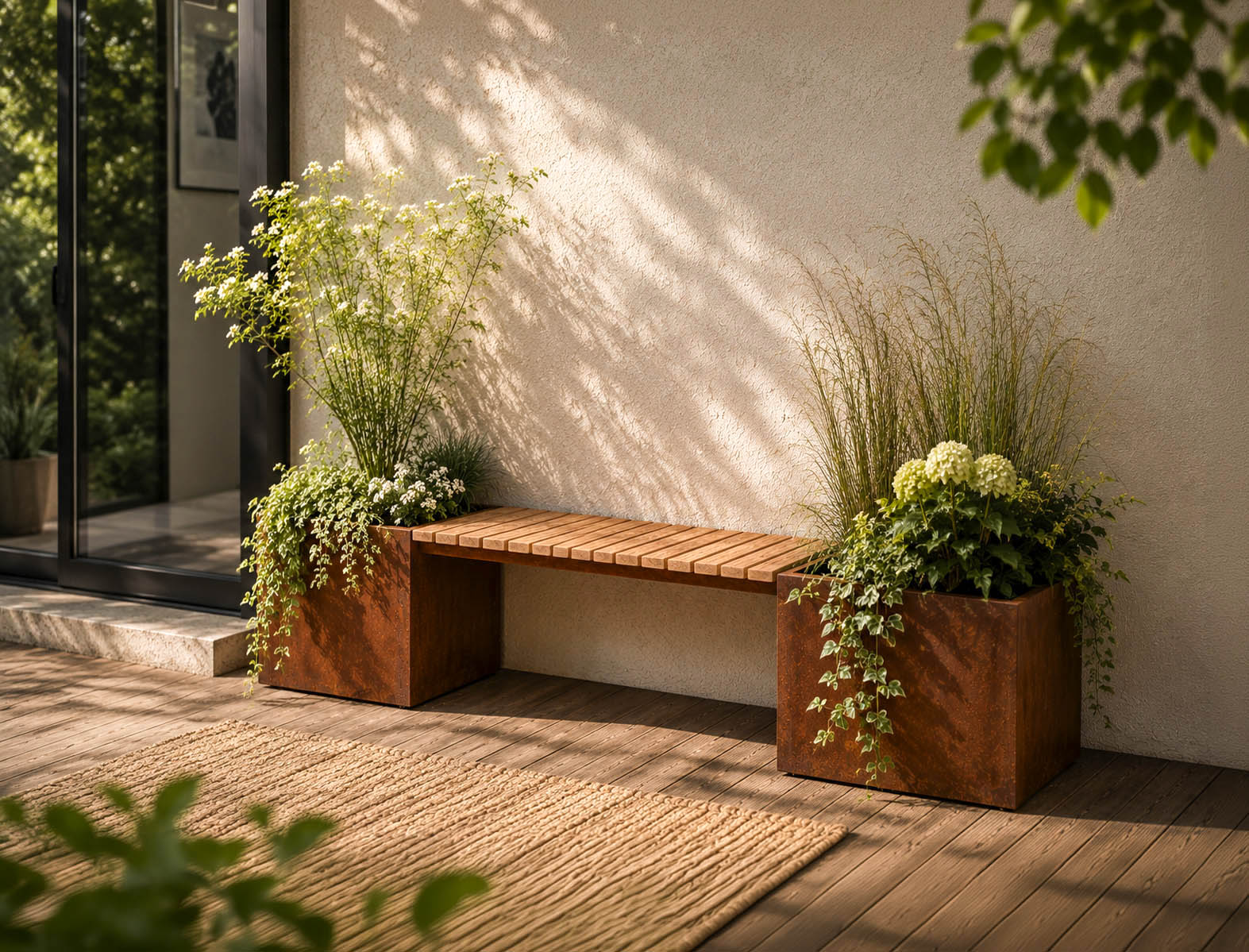 Gartenbank -Valencia- mit Pflanzgefäß